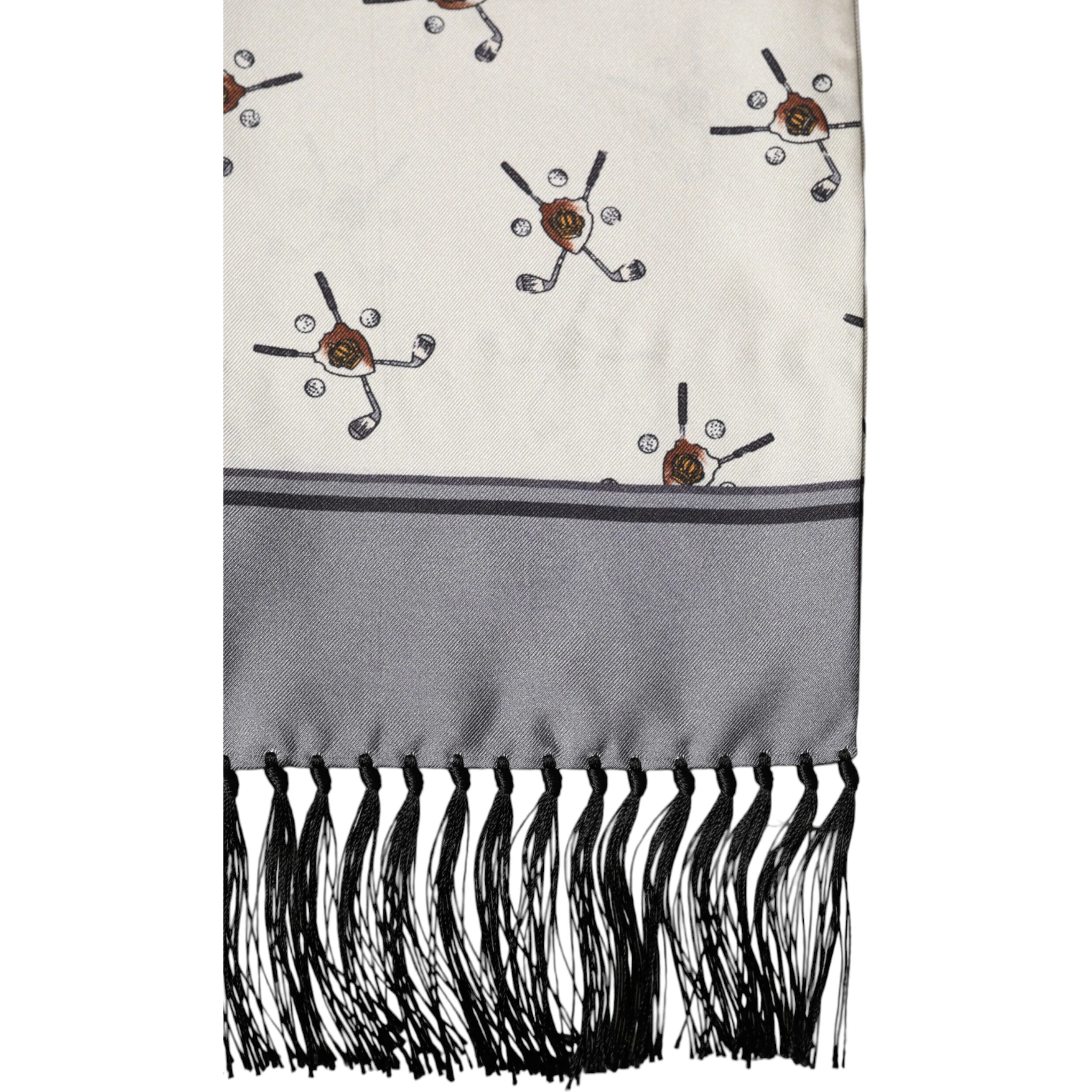 White Printed Fringes Wrap Foulard Men 183cm x 33cm Scarf