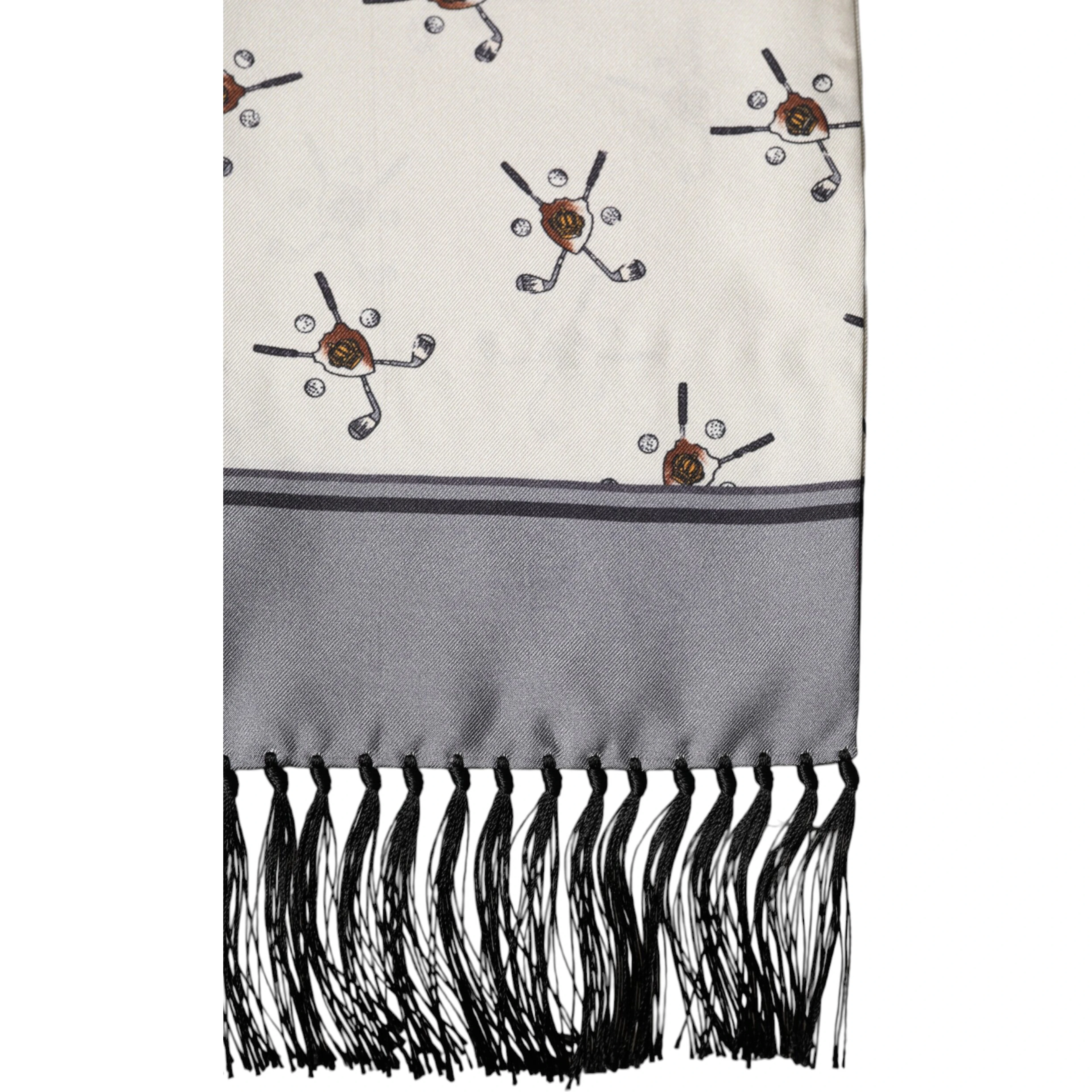 White Printed Fringes Wrap Foulard Men 183cm x 33cm Scarf