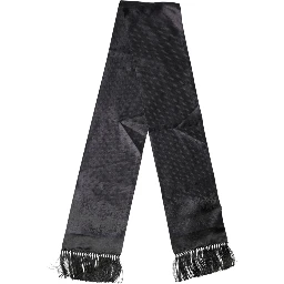 Black Satin Silk Fringes Neck Foulard Scarf