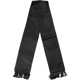Black Satin Silk Fringes Neck Foulard Scarf