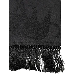 Black Satin Silk Fringes Neck Foulard Scarf