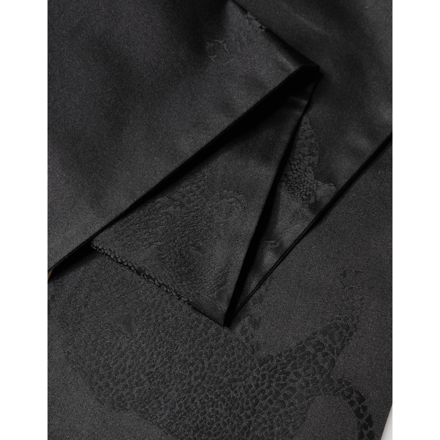 Black Satin Silk Fringes Neck Foulard Scarf