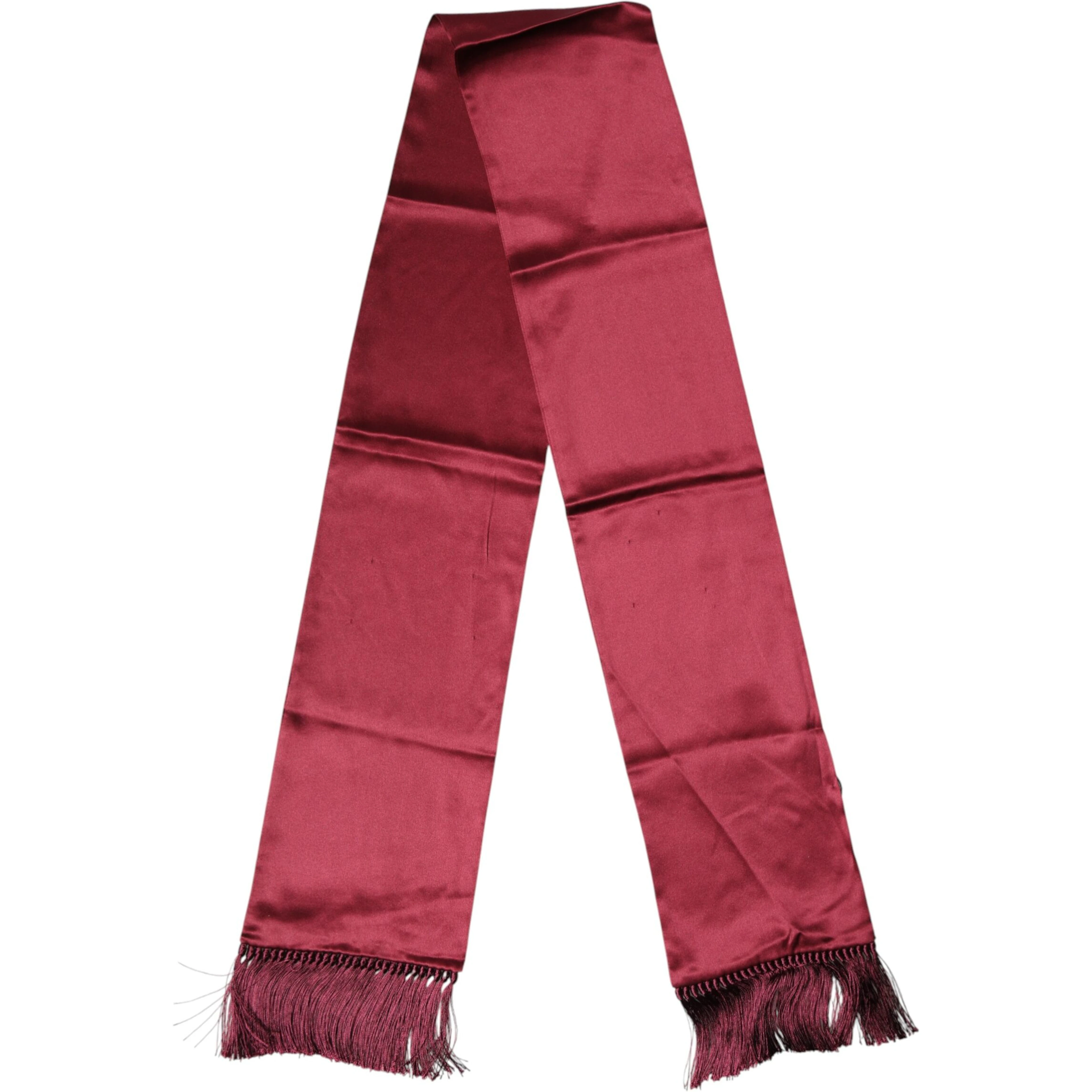 Red Satin Silk Fringes Neck Foulard Scarf