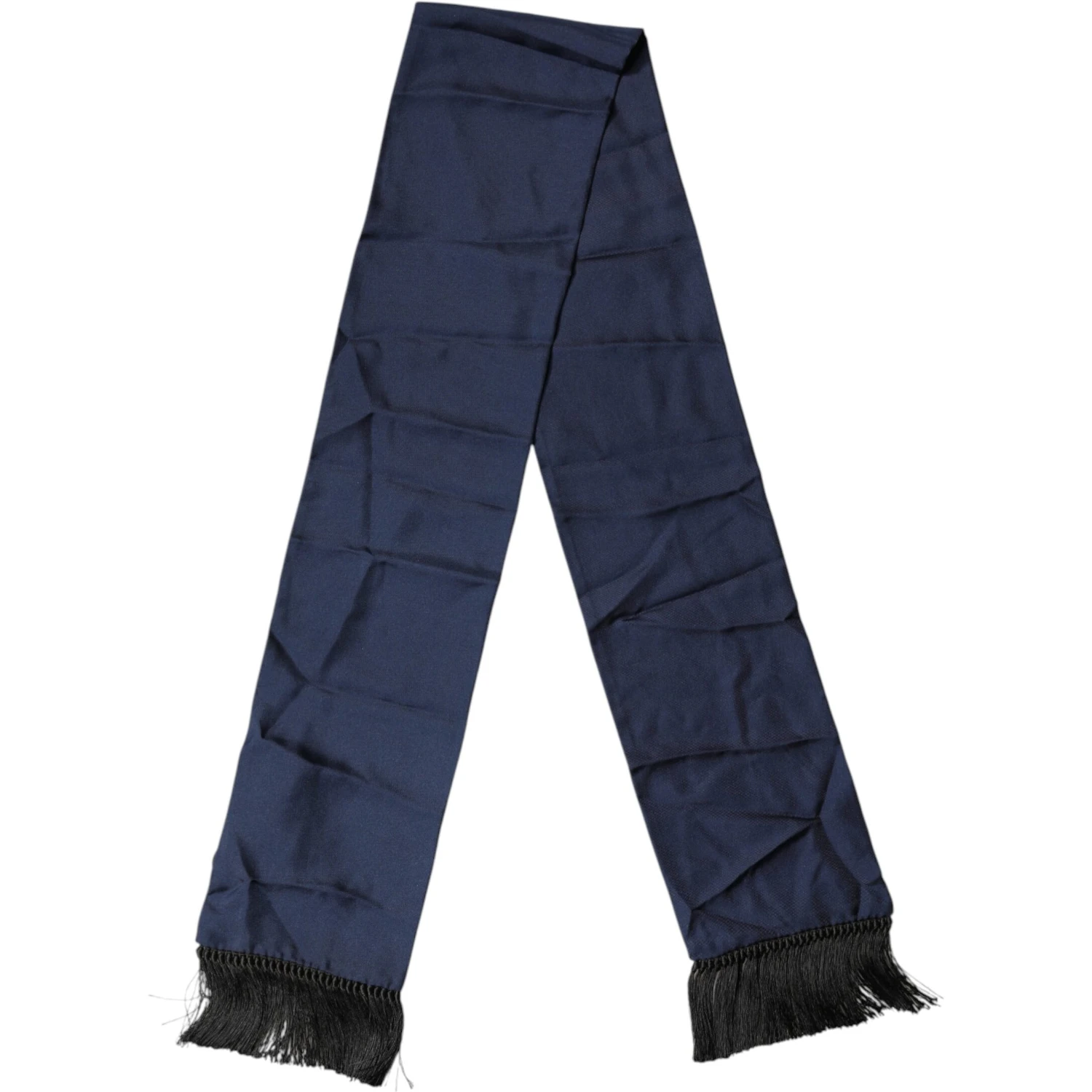 Navy Blue Silk Fringes Neck Foulard Scarf