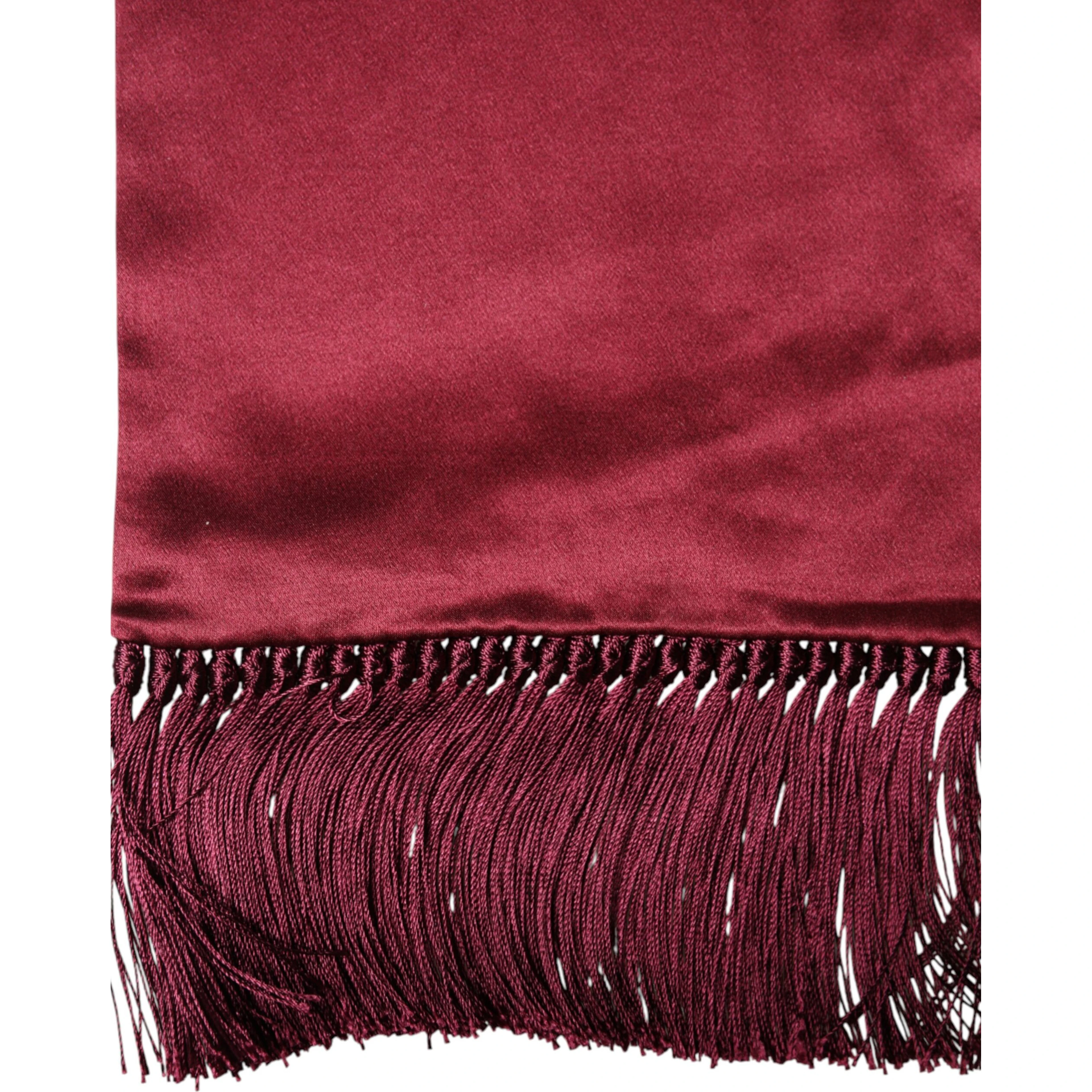 Red Satin Silk Fringes Neck Foulard Scarf
