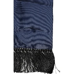 Navy Blue Silk Fringes Neck Foulard Scarf