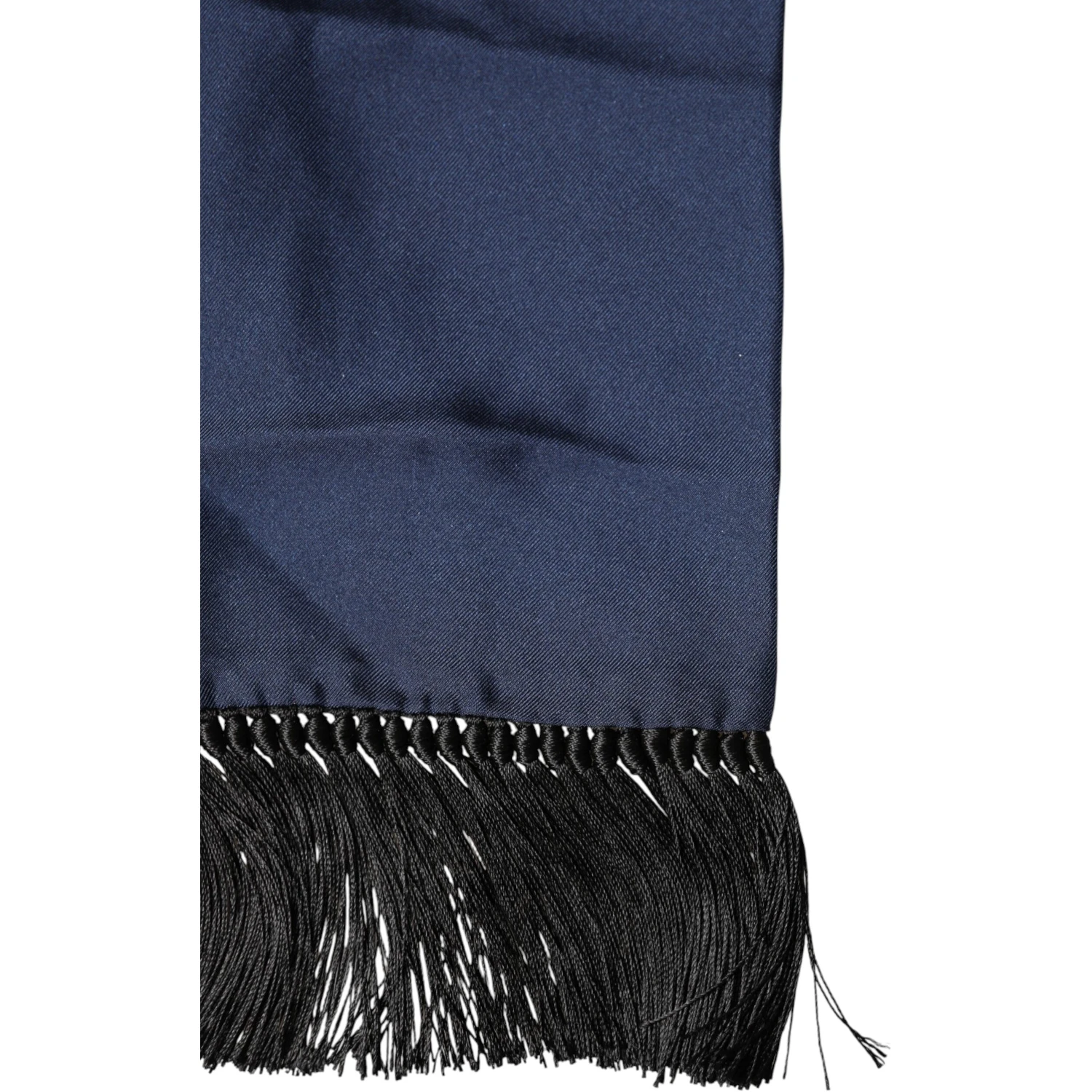 Navy Blue Silk Fringes Neck Foulard Scarf