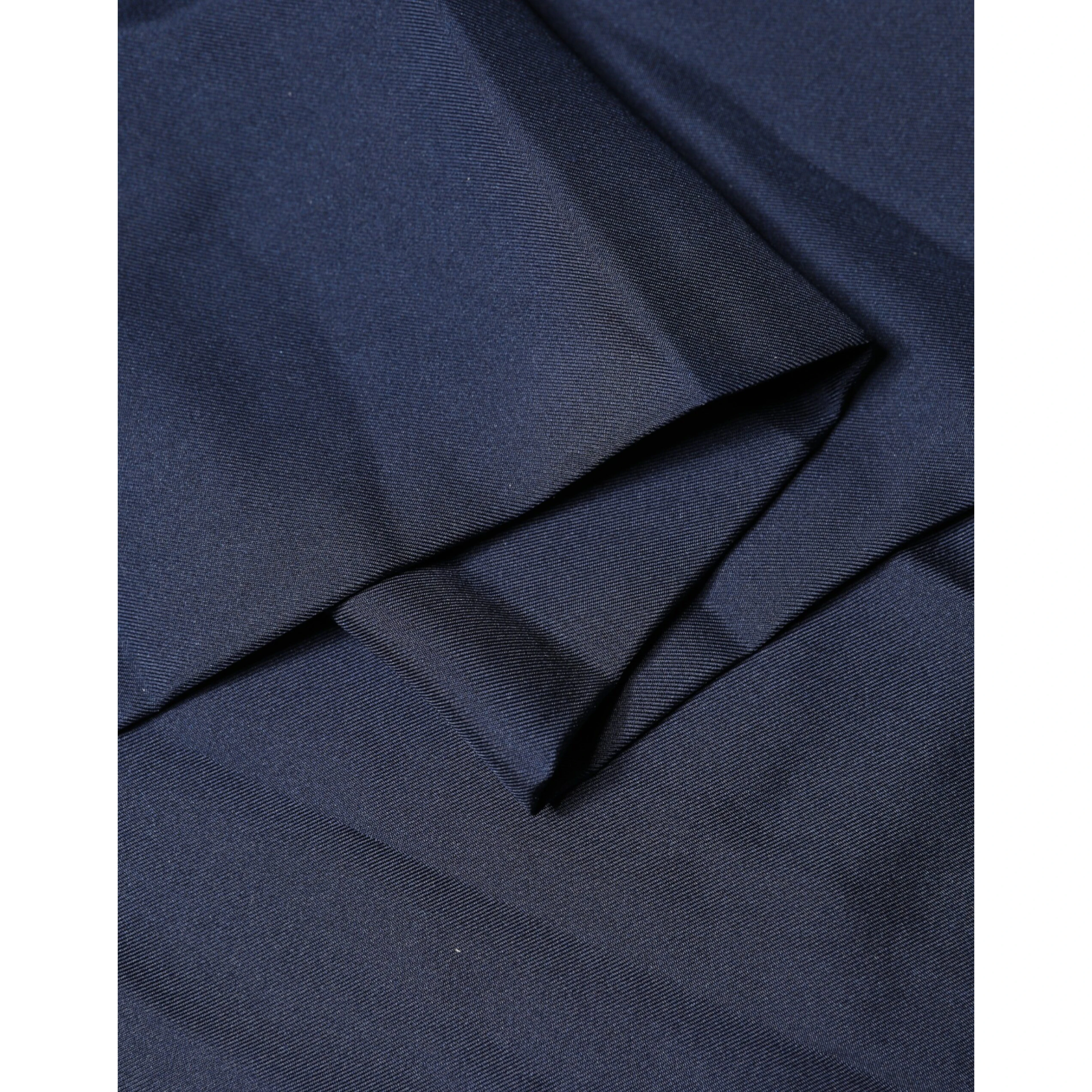 Navy Blue Silk Fringes Neck Foulard Scarf