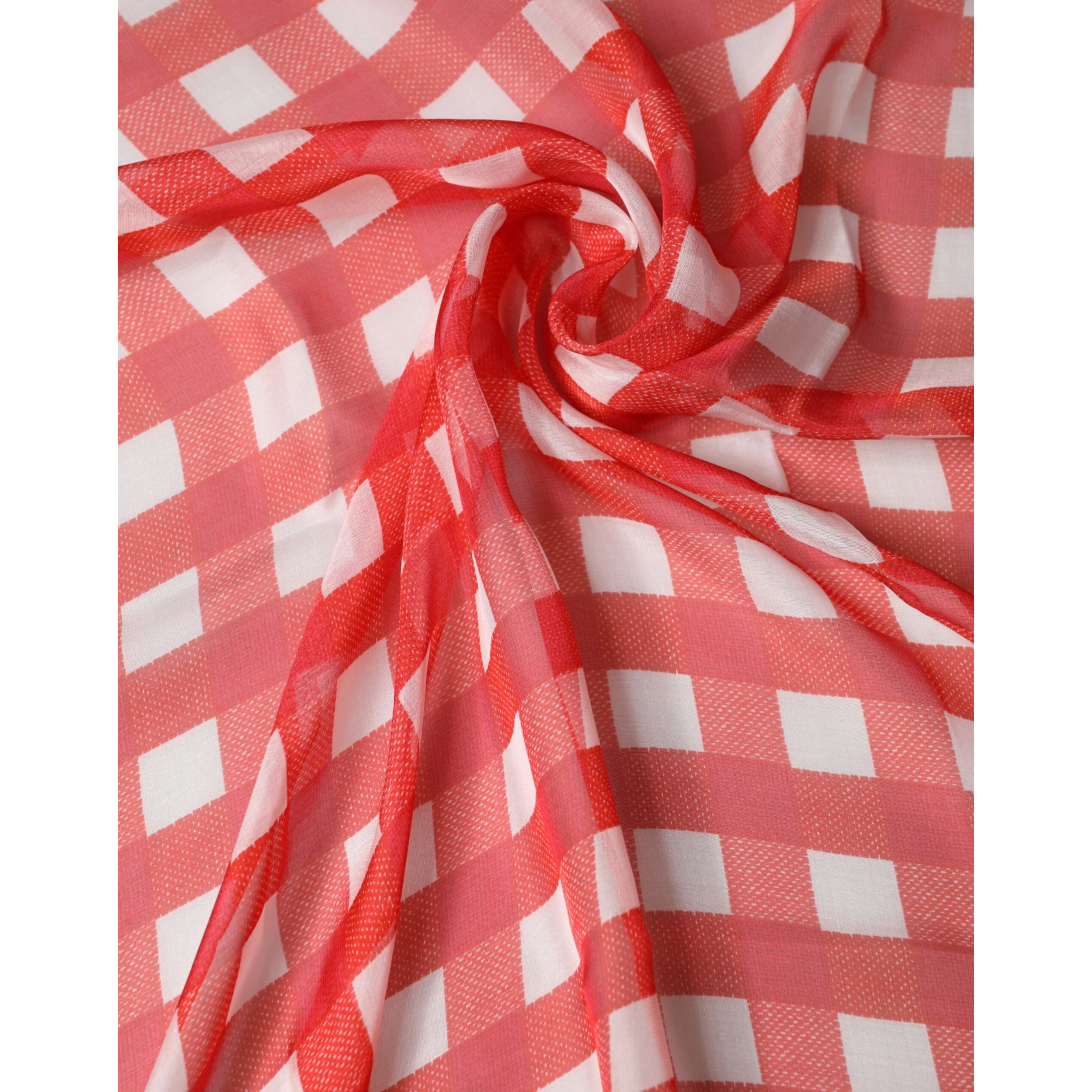 Red Checkered Stole Neck Wrap Shawl Scarf