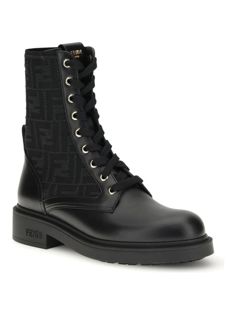 Black Calf Leather Bos Taurus Lace-Up Boots