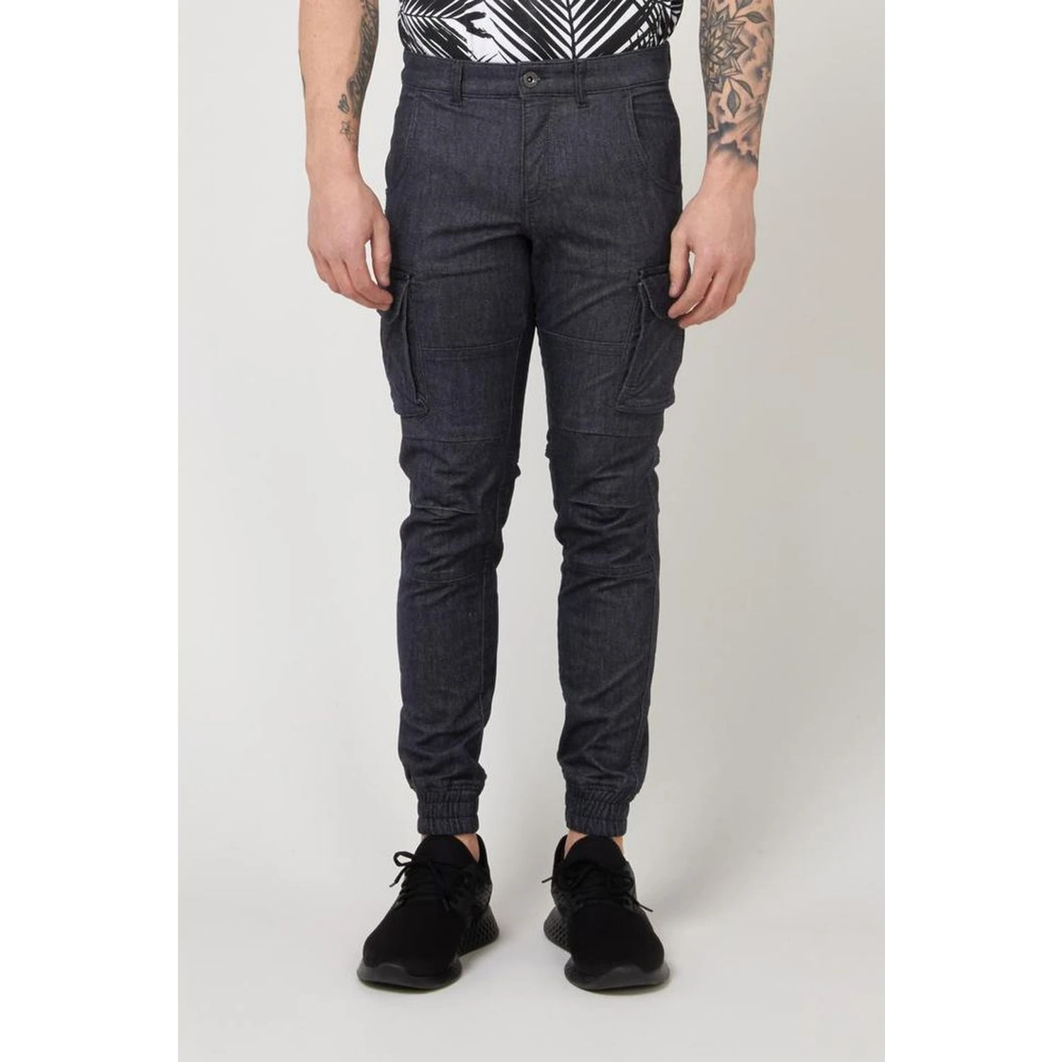 Navy Blue Polyester Cargo Pants