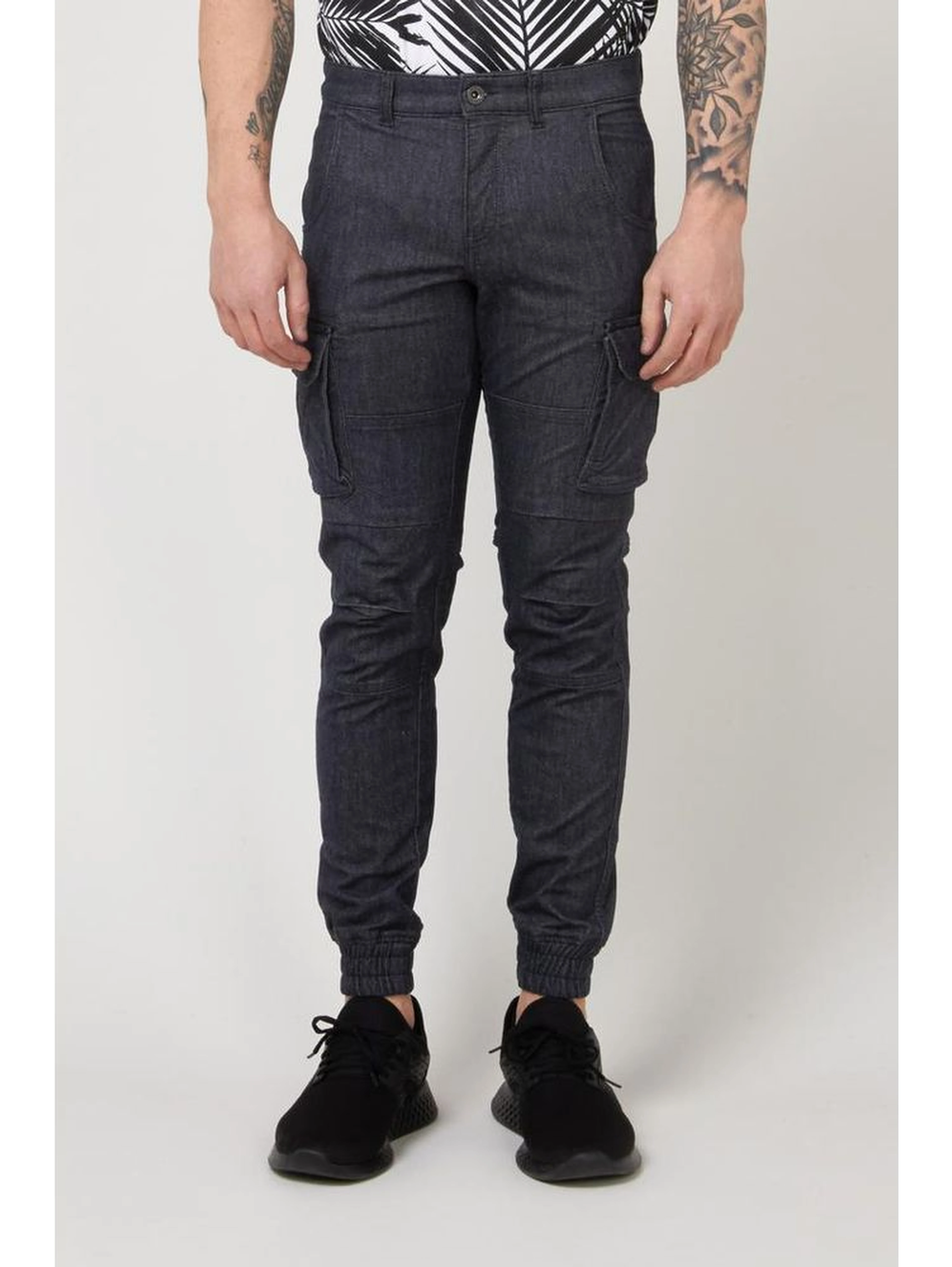 Navy Blue Polyester Cargo Pants