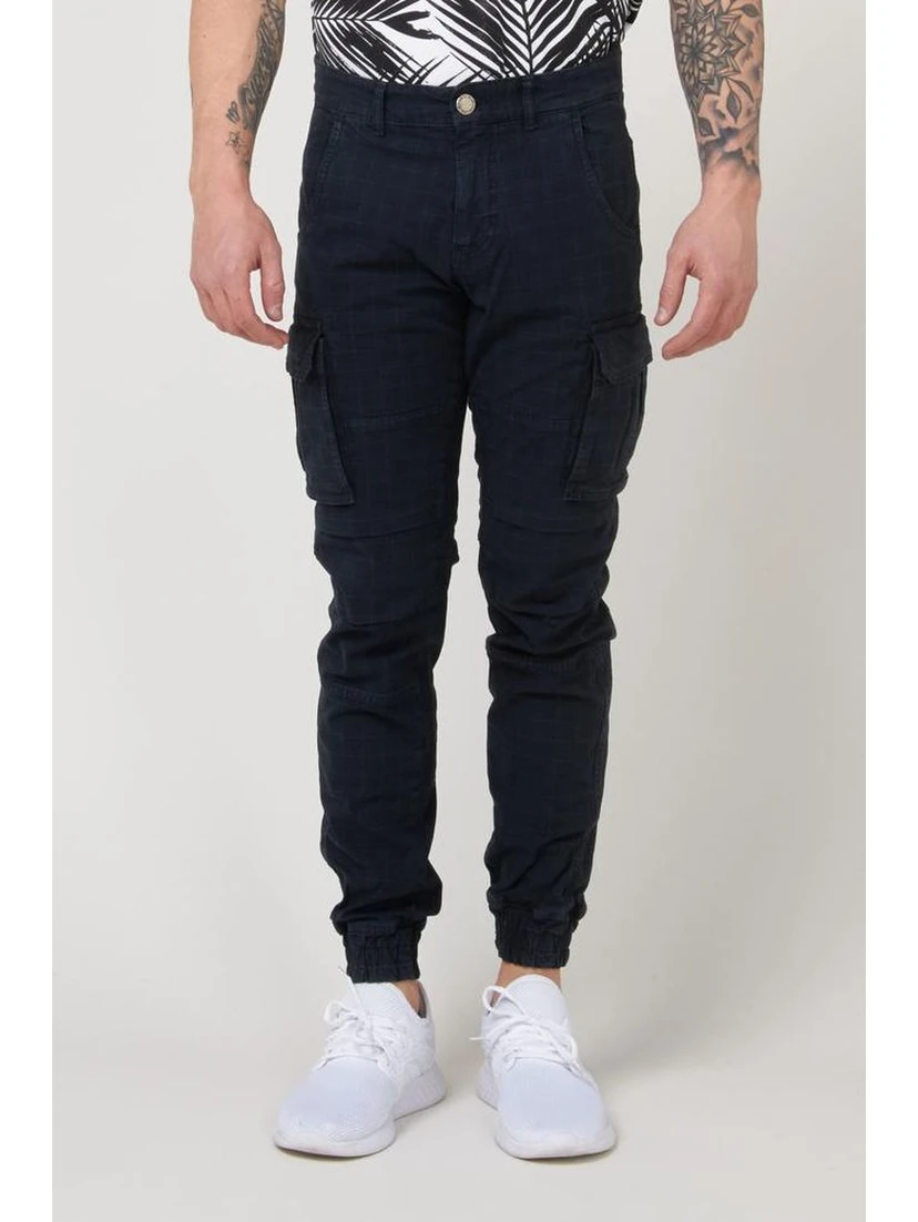 Navy Blue Cotton Cargo Pants