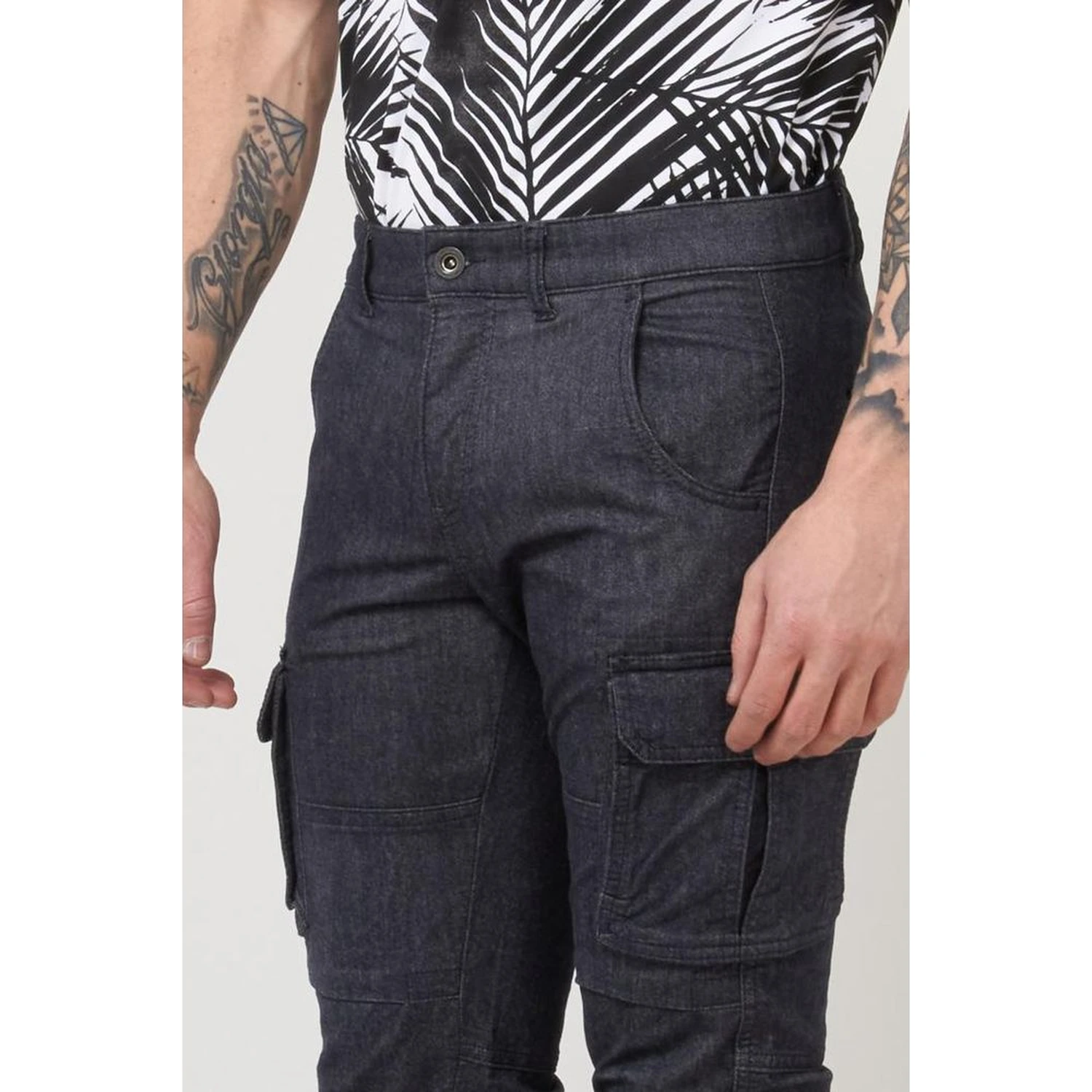 Navy Blue Polyester Cargo Pants