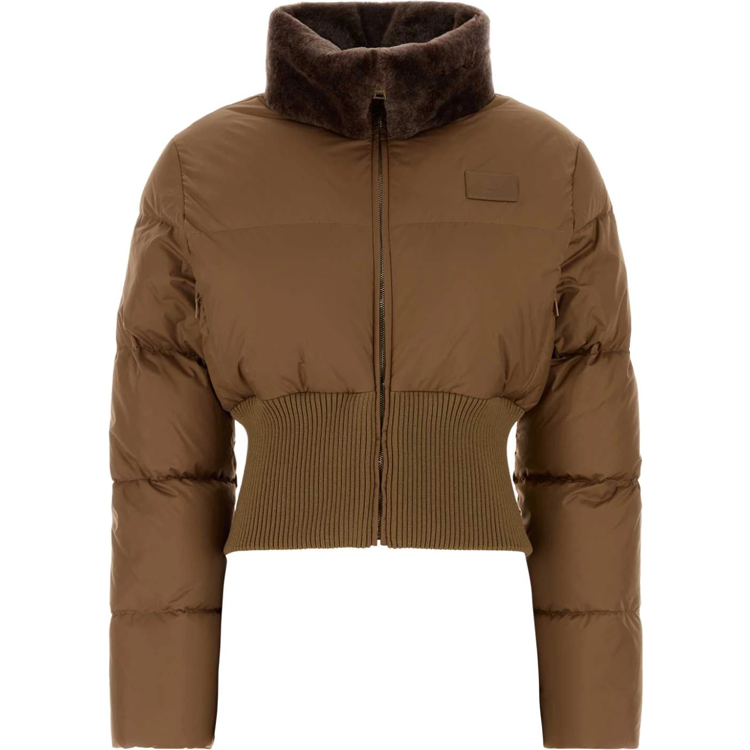 Short Padded Down Jacket With Shearling Collar
