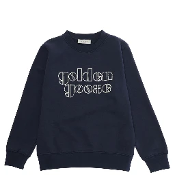 Blue Crewneck Sweatshirt with Logo Lettering on the Front in Cotton Blend Boy