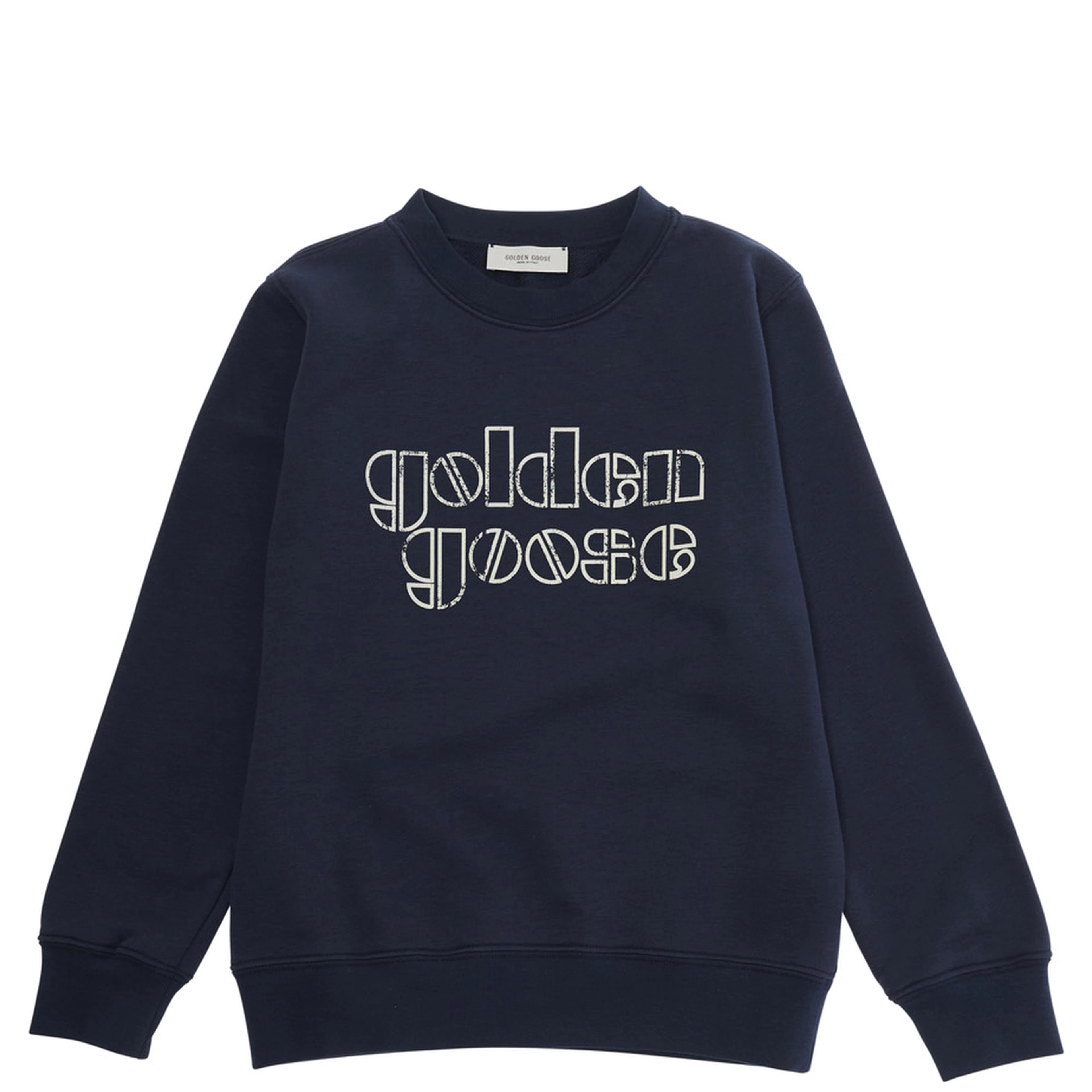 Blue Crewneck Sweatshirt with Logo Lettering on the Front in Cotton Blend Boy