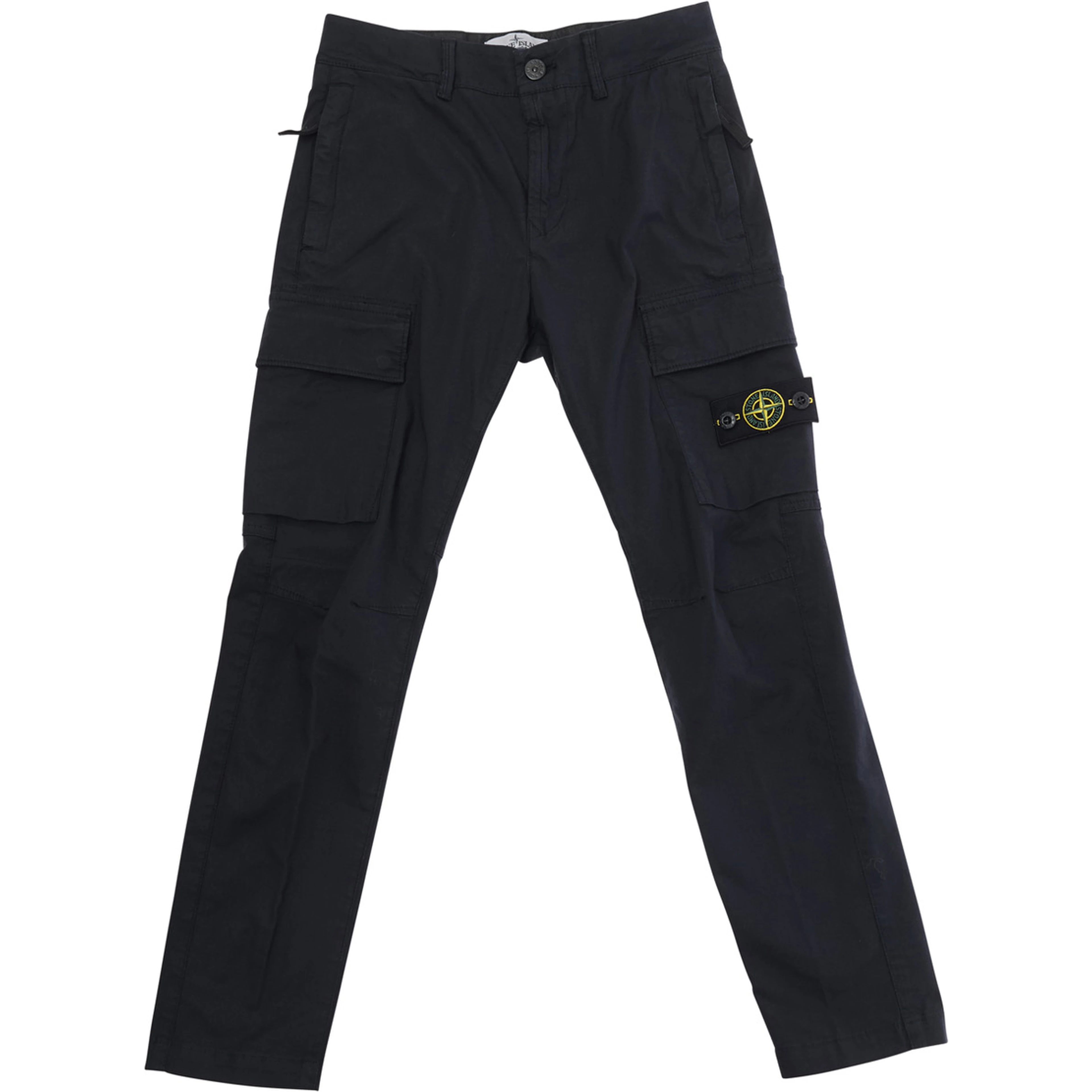 Blue Pants with Logo Patch on the Front and Two Flap Pockets in Stretch Cotton for Kids