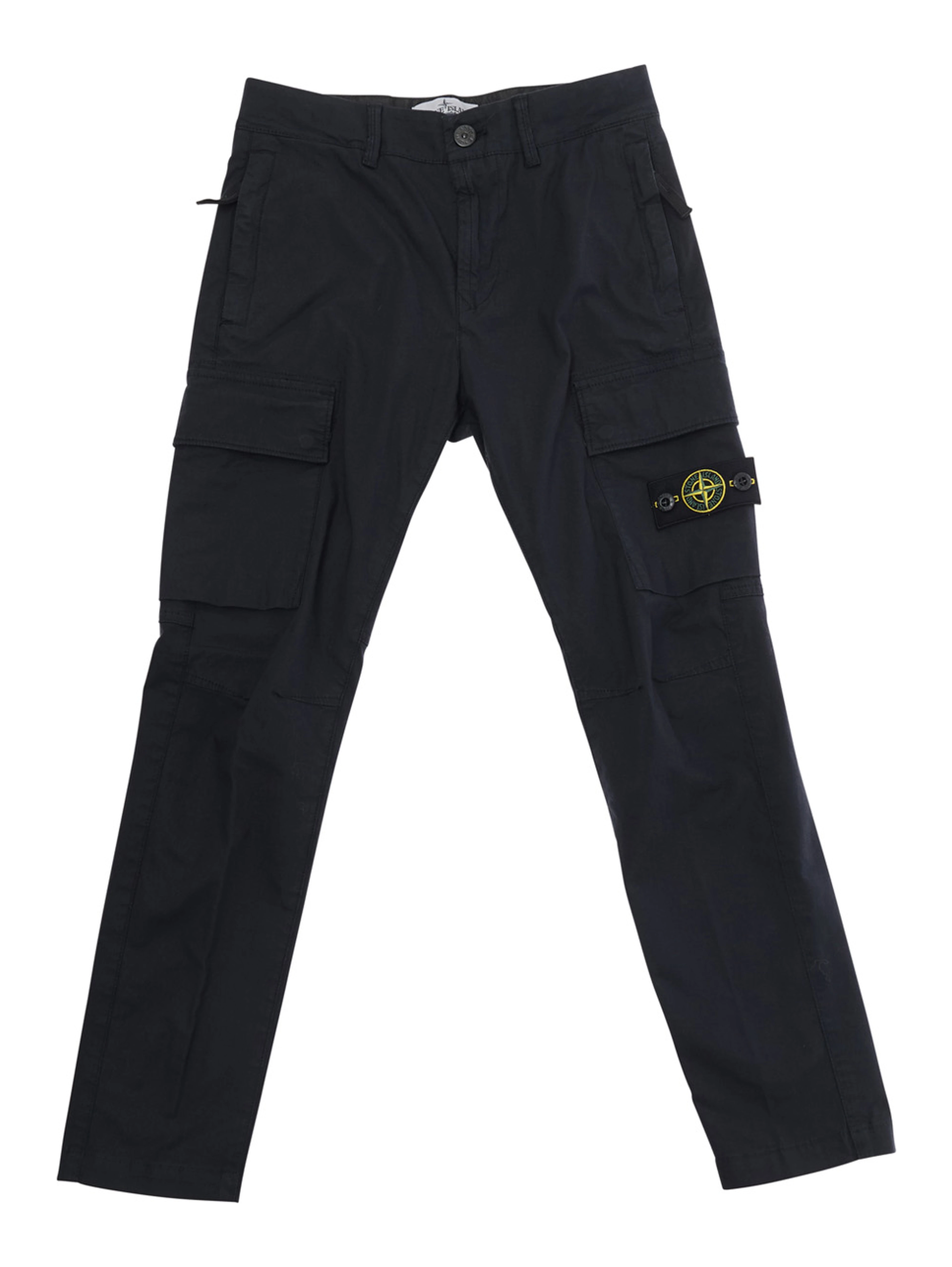Blue Pants with Logo Patch on the Front and Two Flap Pockets in Stretch Cotton for Kids