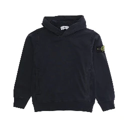 Blue Hoodie with Fixed Hood and Logo Patch on Sleeve in Cotton for Kids