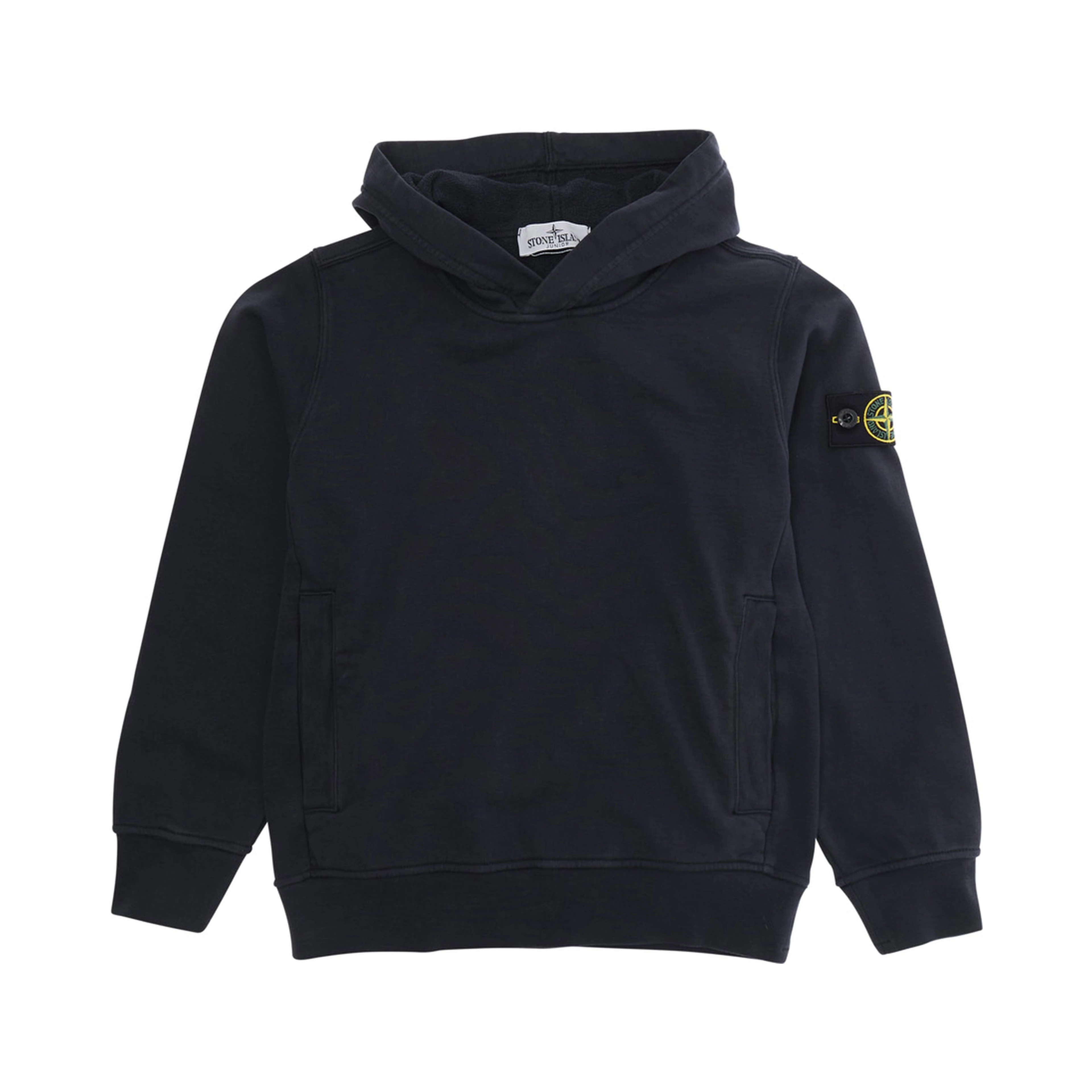 Blue Hoodie with Fixed Hood and Logo Patch on Sleeve in Cotton for Kids