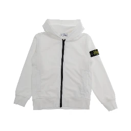 White Sweatshirt with Fixed Hood and Logo Patch on the Sleeve in Cotton Boy