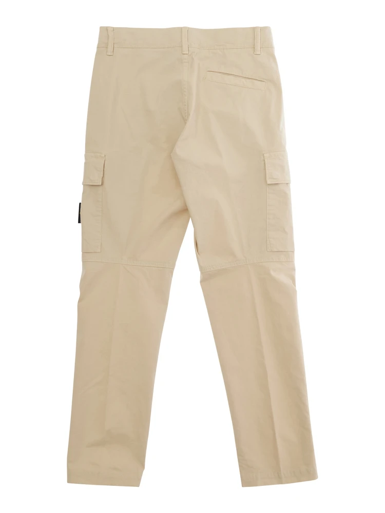 Beige Pants with Logo Patch on the Front and Two Flap Pockets in Stretch Cotton for Kids alternative