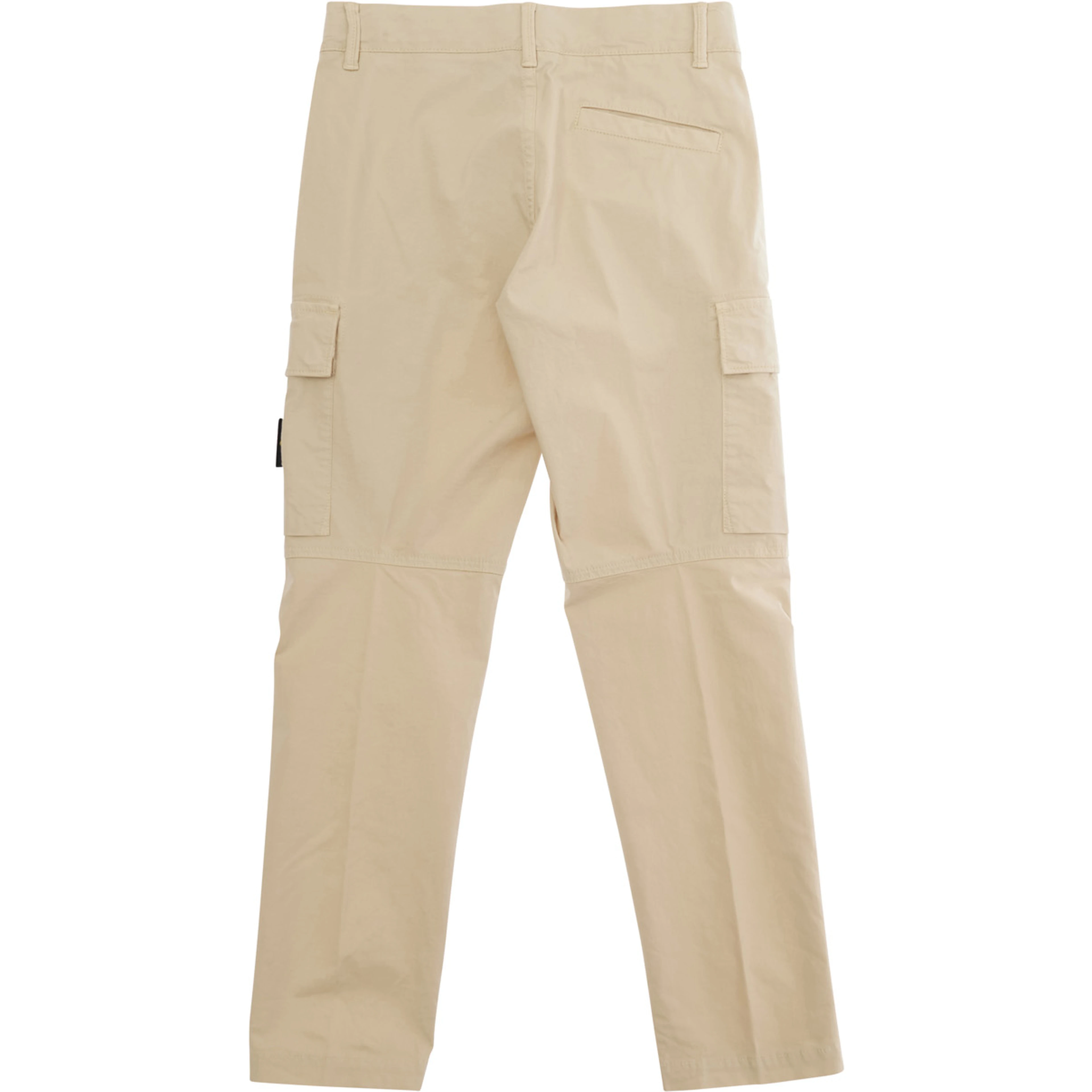 Beige Pants with Logo Patch on the Front and Two Flap Pockets in Stretch Cotton for Kids
