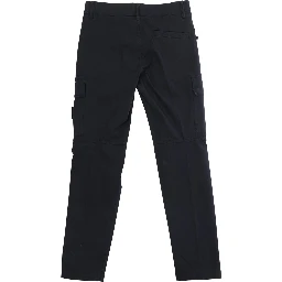 Blue Pants with Logo Patch on the Front and Two Flap Pockets in Stretch Cotton for Kids