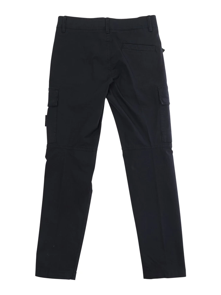 Blue Pants with Logo Patch on the Front and Two Flap Pockets in Stretch Cotton for Kids alternative