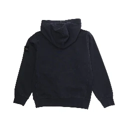 Blue Hoodie with Fixed Hood and Logo Patch on Sleeve in Cotton for Kids