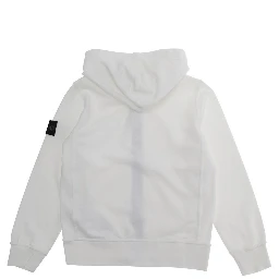 White Sweatshirt with Fixed Hood and Logo Patch on the Sleeve in Cotton Boy
