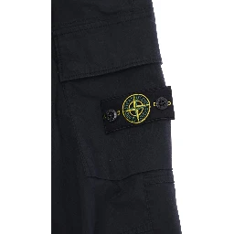 Blue Pants with Logo Patch on the Front and Two Flap Pockets in Stretch Cotton for Kids
