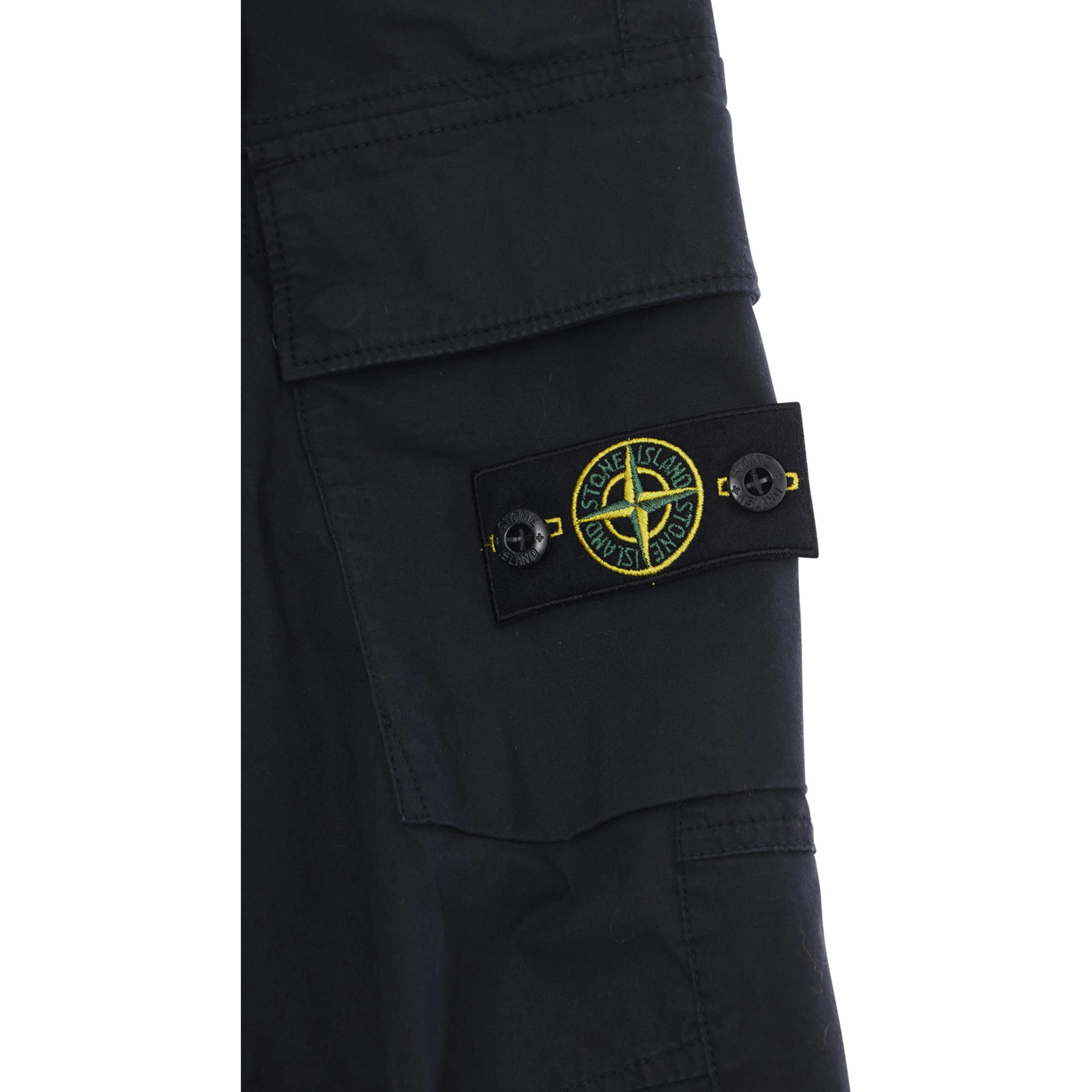 Blue Pants with Logo Patch on the Front and Two Flap Pockets in Stretch Cotton for Kids