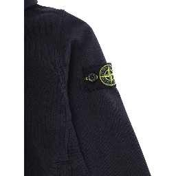 Blue Hoodie with Fixed Hood and Logo Patch on Sleeve in Cotton for Kids