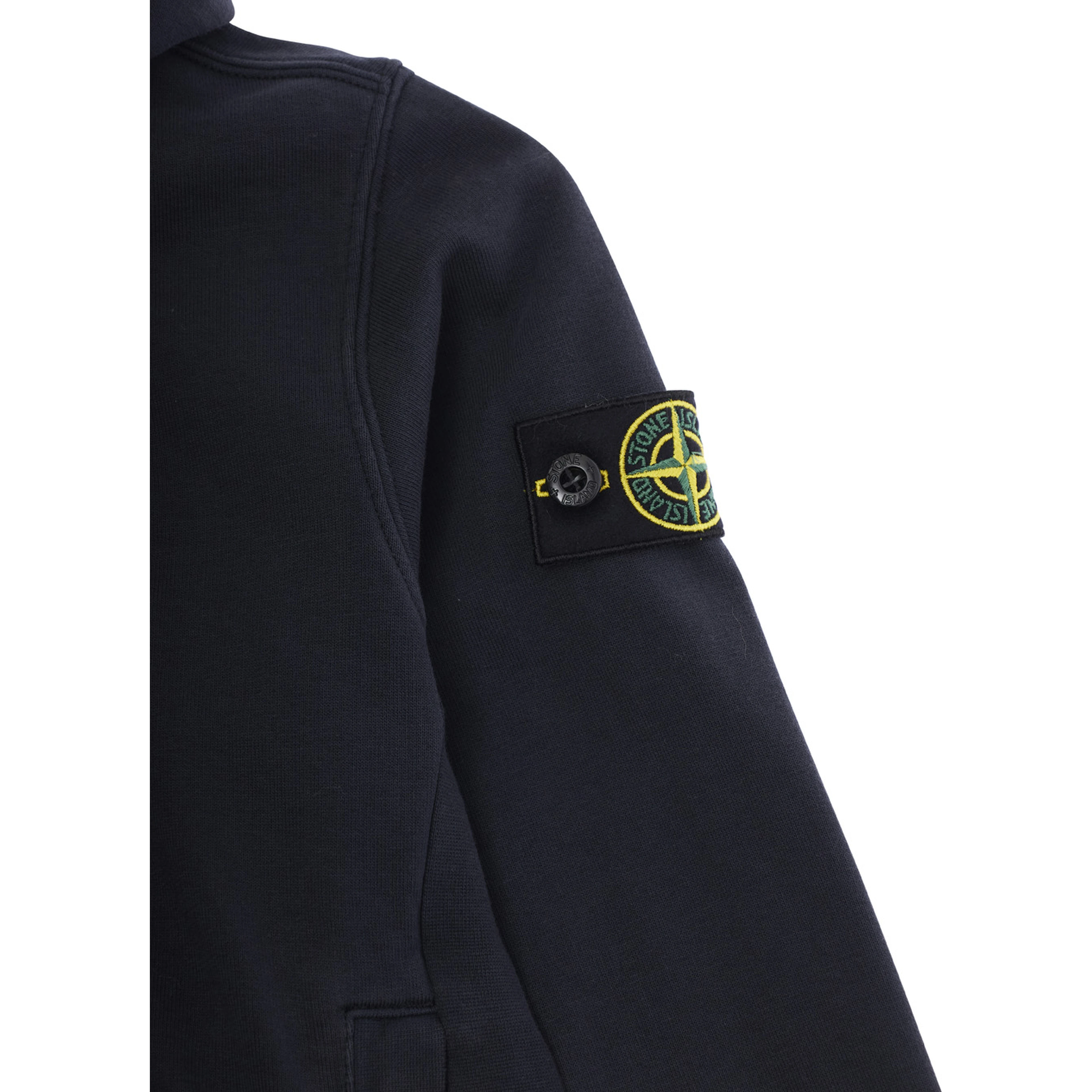 Blue Hoodie with Fixed Hood and Logo Patch on Sleeve in Cotton for Kids