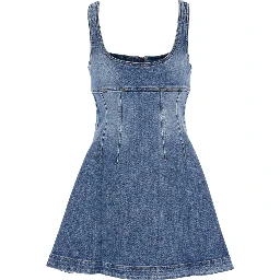 Blue Dress with Zip Closure on the Front and Embroidered Logo in Denim Woman