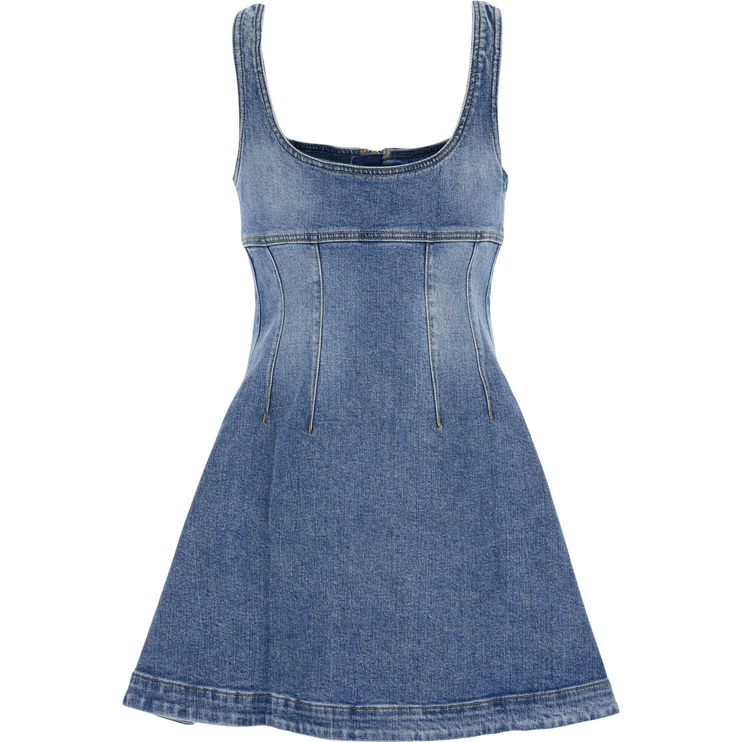 Blue Dress with Zip Closure on the Front and Embroidered Logo in Denim Woman