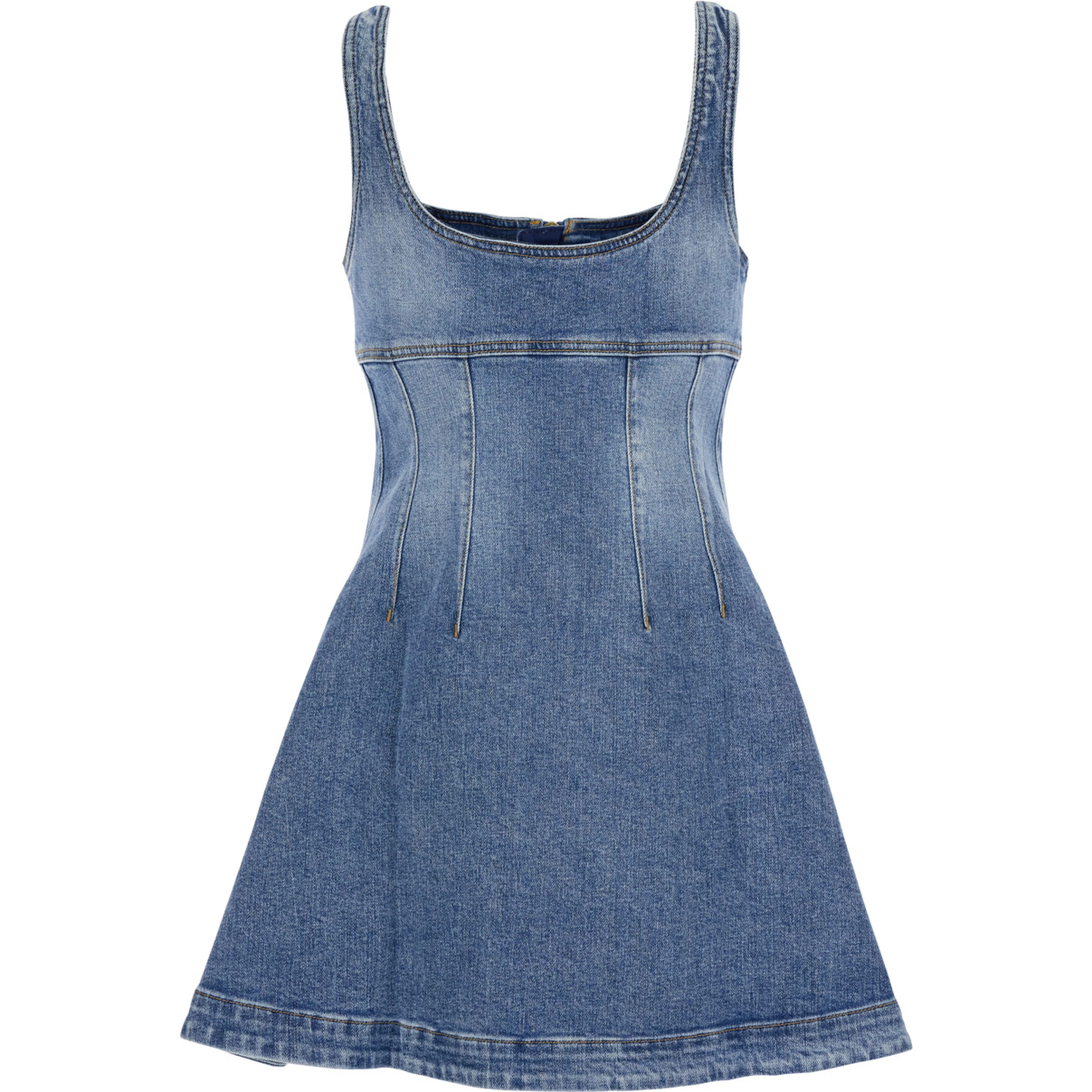 Blue Dress with Zip Closure on the Front and Embroidered Logo in Denim Woman