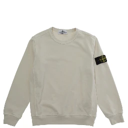 White Sweatshirt with Round Neck and Logo Patch on Sleeve for Kids