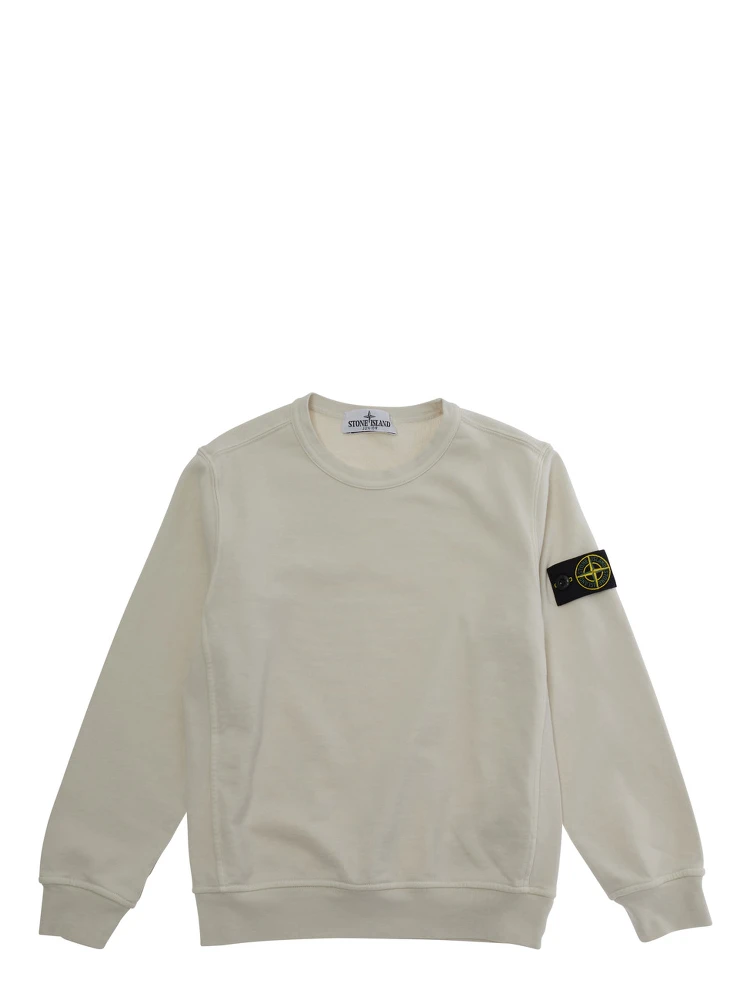 White Sweatshirt with Round Neck and Logo Patch on Sleeve for Kids