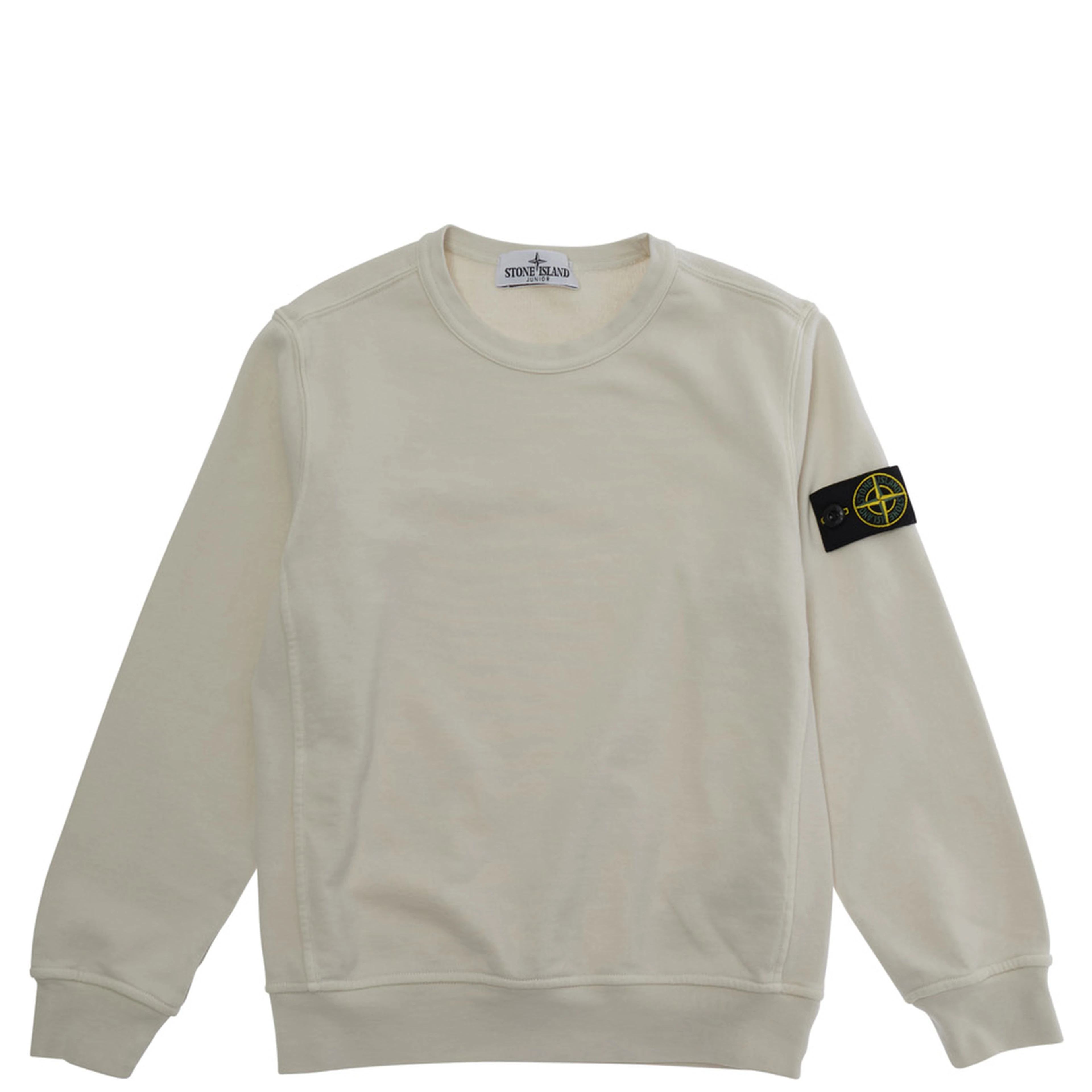 White Sweatshirt with Round Neck and Logo Patch on Sleeve for Kids