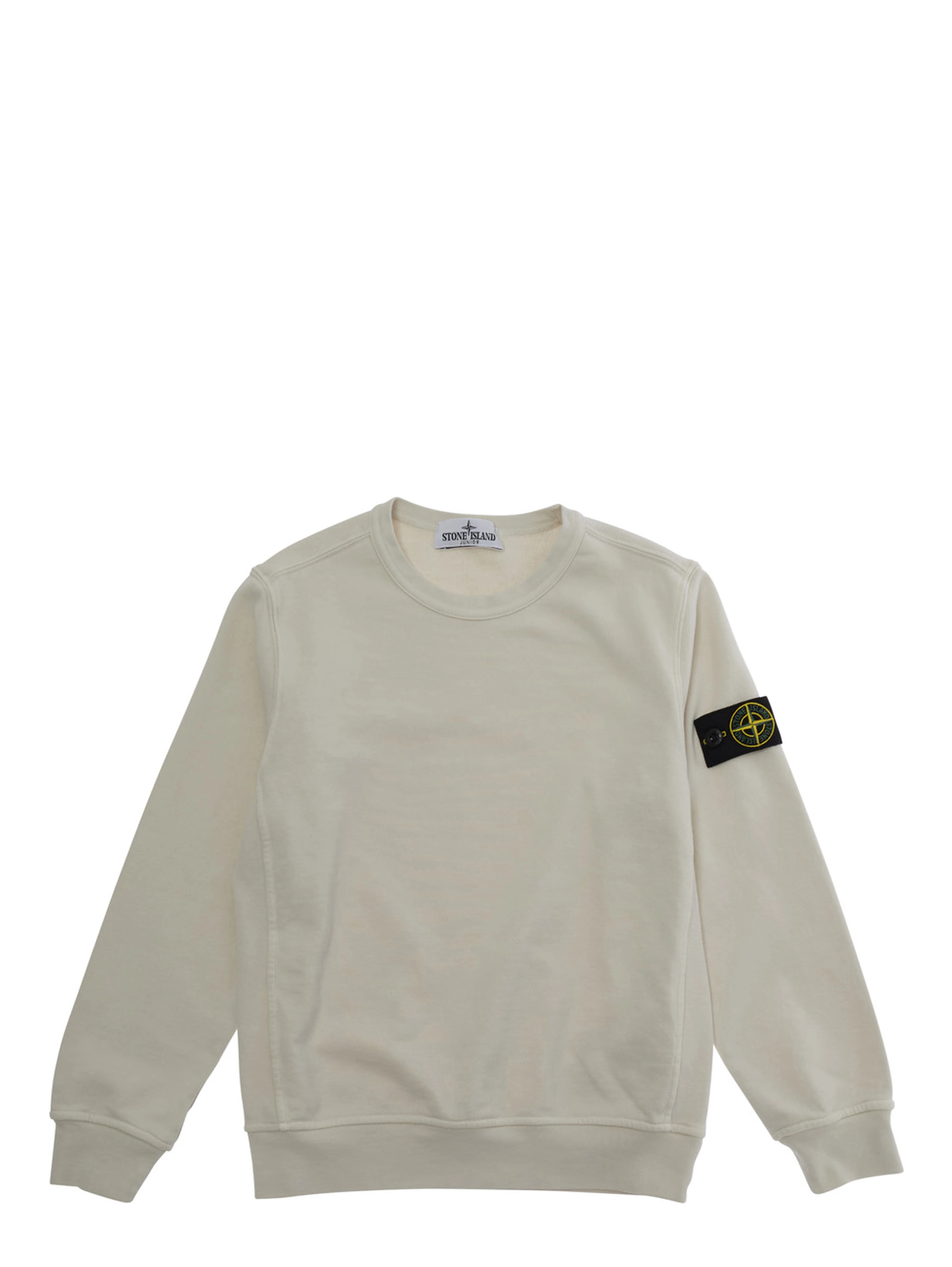White Sweatshirt with Round Neck and Logo Patch on Sleeve for Kids