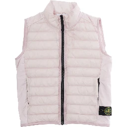 Sleeveless Puffer Jacket with Logo Patch on the Side and Two Zip Pockets on the Front in Pink Tech Fabric for Kids