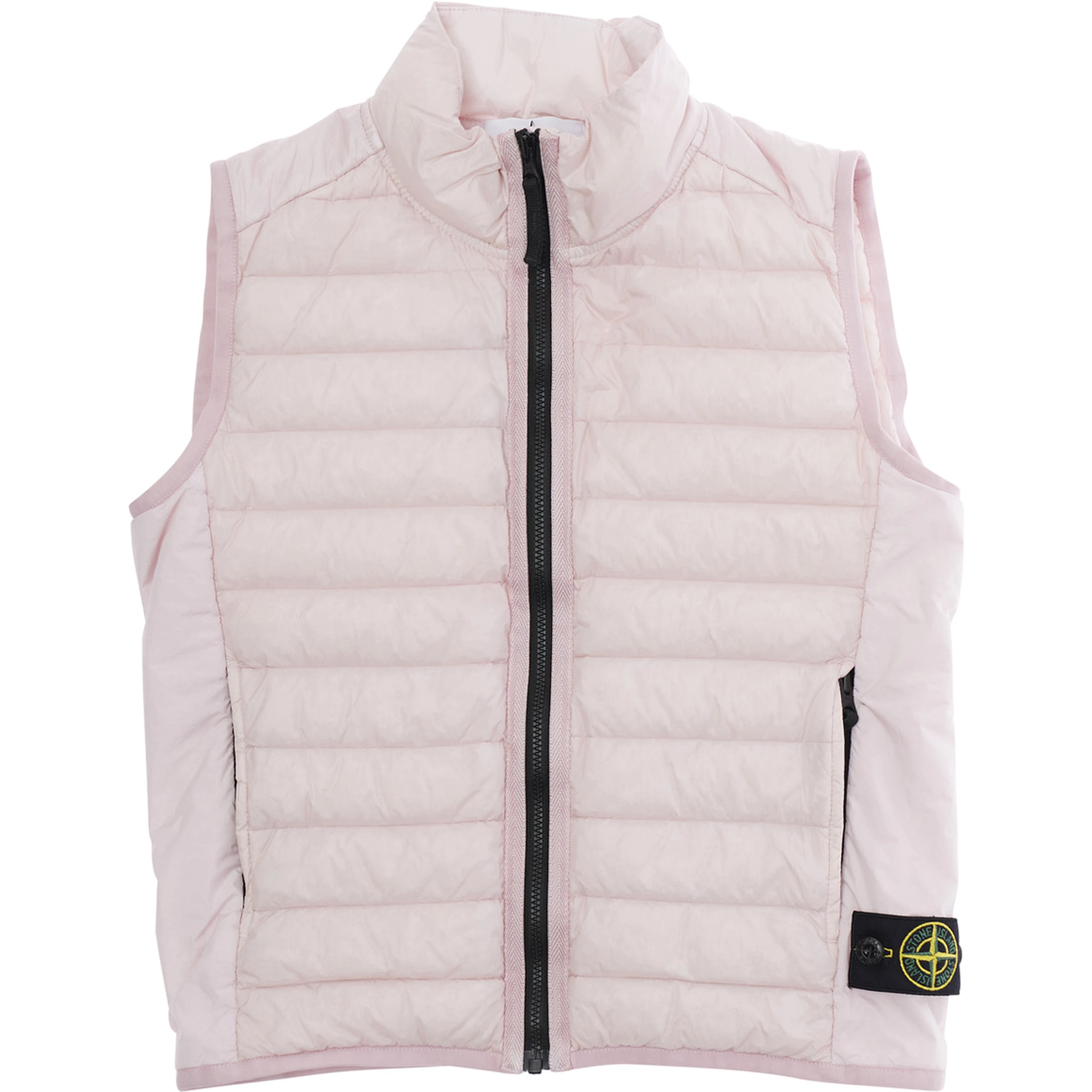 Sleeveless Puffer Jacket with Logo Patch on the Side and Two Zip Pockets on the Front in Pink Tech Fabric for Kids