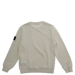White Sweatshirt with Round Neck and Logo Patch on Sleeve for Kids