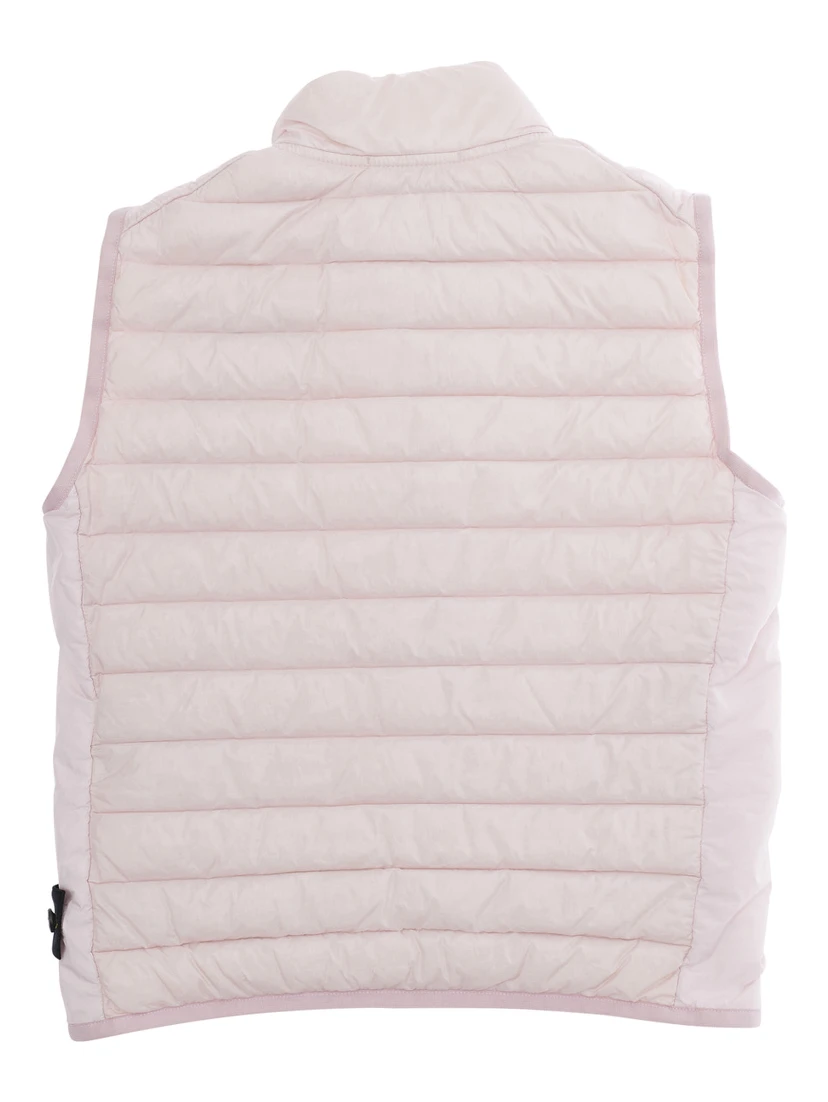 Sleeveless Puffer Jacket with Logo Patch on the Side and Two Zip Pockets on the Front in Pink Tech Fabric for Kids