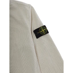 White Sweatshirt with Round Neck and Logo Patch on Sleeve for Kids