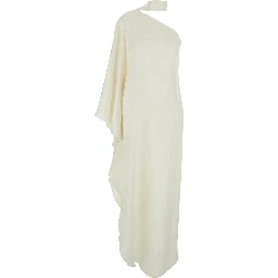 Ubud White Maxi Dress with One-Shoulder Design and Scarf Detail in Toile-de-Jouy Jacquard Woman