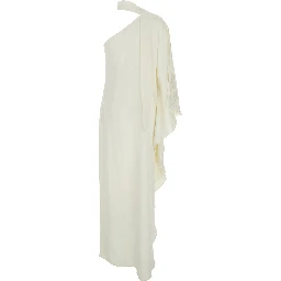 Ubud White Maxi Dress with One-Shoulder Design and Scarf Detail in Toile-de-Jouy Jacquard Woman